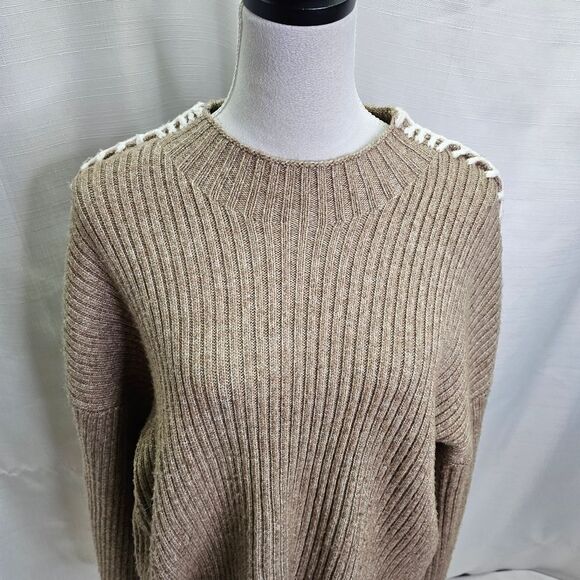 Halogen Tan Thread Detail Chunky Knit Sweater Size Large - Picture 4 of 10